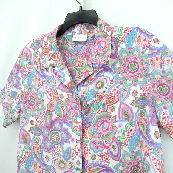 Alfred Dunner Shirt Womens Size 16 Colorful Pastel Floral Short Sleeve Button Up - Picture 2 of 6